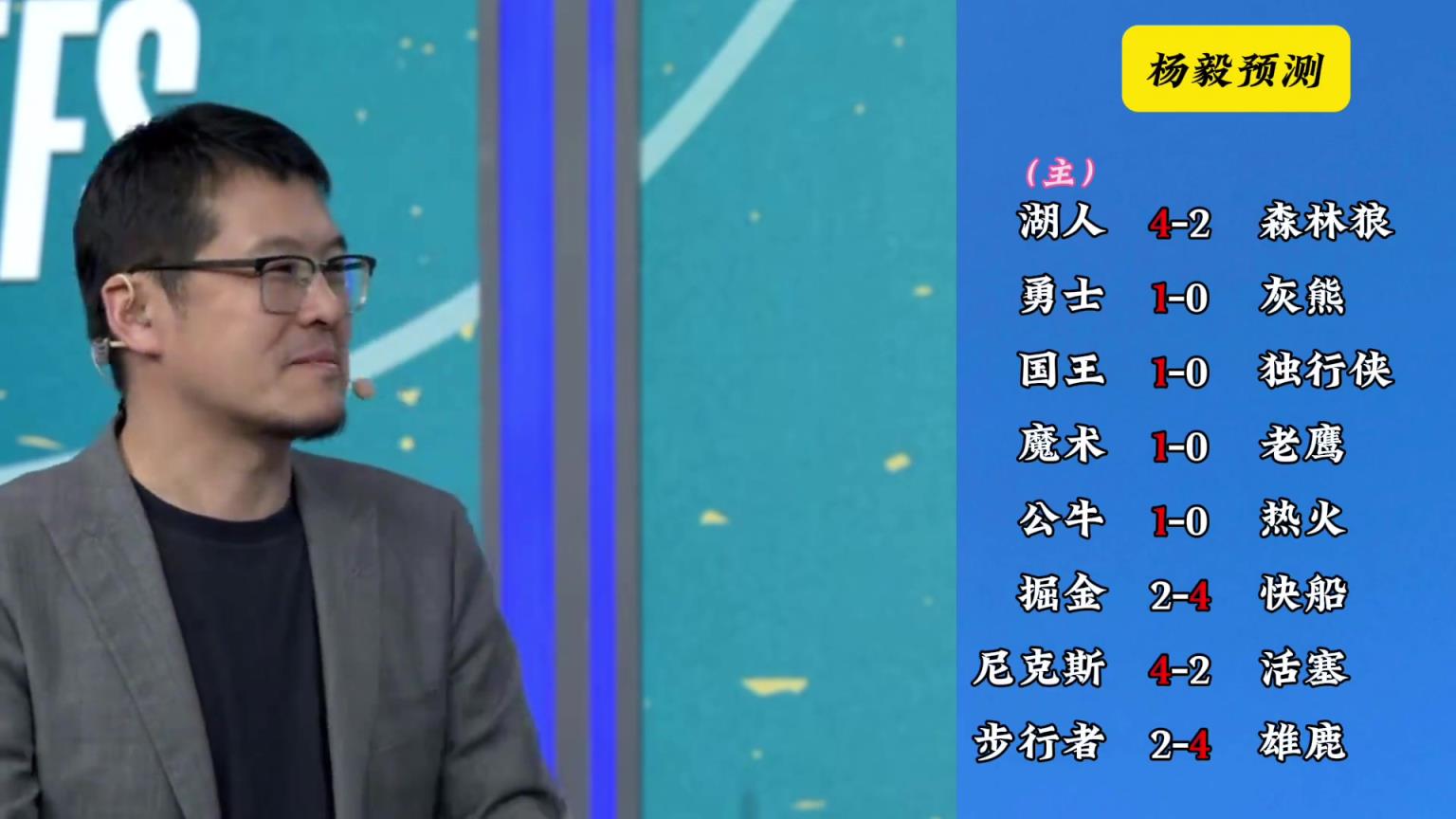 明燈來(lái)了！看看楊毅的季后賽預(yù)測(cè)：湖人4-2狼 快船4-2掘金